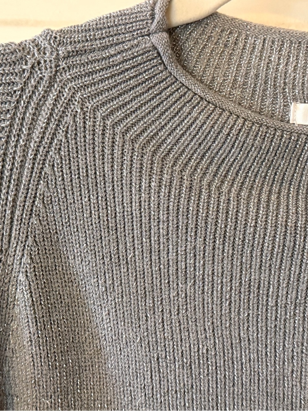 Classic Crewneck Ribbed Sweater - Silver Sparkle